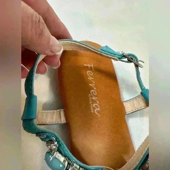 Henry Ferrera Aqua Beaded & Diamond Queen Sandals (Size 8) - Picture 4 of 7